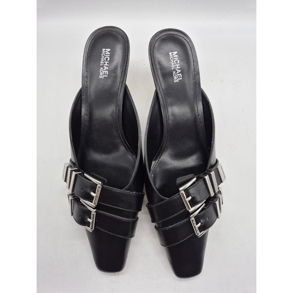 Michael Kors Women's Shoes Size 6 Darrington Kitten Heel Mules Black Leather 373 - Picture 6 of 14